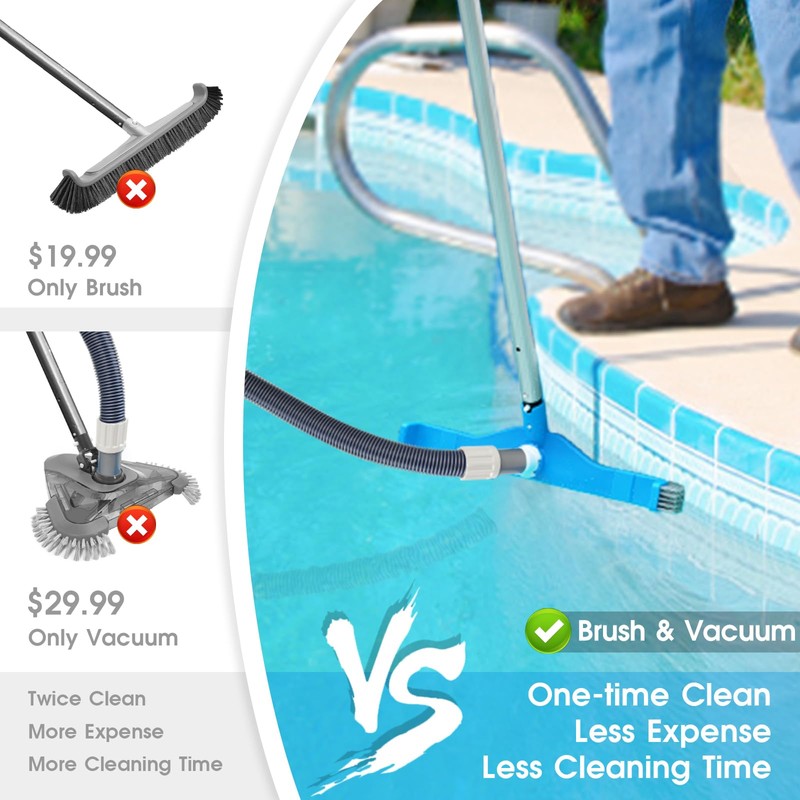 (2025 Upgraded) 20" 2 in 1 Pool Brush Vacuum Head