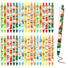 SULOLI 36 Pcs Christmas Pens, Retractable Pen Christmas Ballpoint Pens Black Ink Santa Snowman Tree Xmas Writing Pens for Christmas Party Gift Office Supplies(12 Styles)