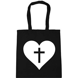 Hippowarehouse Heart Cross Tote Shopping Gym Beach Bag 42cm x38cm, 10 litres