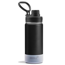Mollcity Kids Insulated Water Bottle-16 oz Stainless Steel Vacuum Wide Mouth Sports Flask with Silicone Boot-Reusable Metal Leak Proof Travel Water Bottle for Girls Boys, BPA-Free(Black)