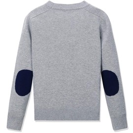 CUNYI Boys' Button-up Cardigan with Elbow Patches V-Neck Cotton Knit Sweater Casual Outerwear, Light Grey, 140