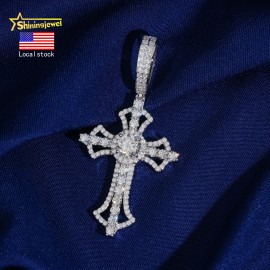US Warehouse Local Stocks Pass Diamond Tester Solid Hip Hop Jewelry 925 Silver VVS Moissanite Cross PendantColor: Silver, Length: 2.5 inch