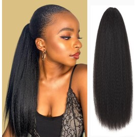 Straight Drawstring Ponytail for Black Women Long Straight Ponytail Extension for Black Women Natural Black Synthetic Thick Clip In Ponytail Hair Pieces
