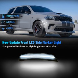 LUDARM LED Side Marker Lights Compatible with 2021-2025 Durango Front Fender Turn Signals Light 2PCS Smoke Lens, White Light