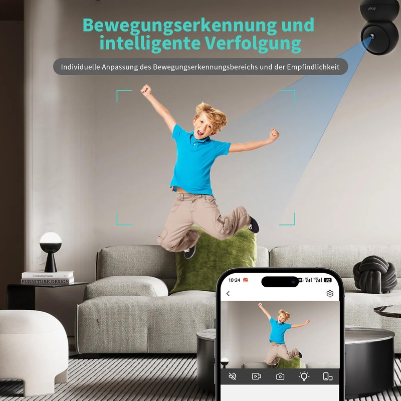 Alaga Security Indoor Cam 3K Indoor Surveillance Camera, WiFi, Swivelling,