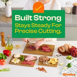 Riveira Brown Bamboo Wood Cutting Board – Gourmet Bamboo Grandeur: 18 x 12 Wooden Cutting Board – Wooden Cutting Boards For Kitchen Decorative – Innovative Juice Grooves Wooden Chopping Board