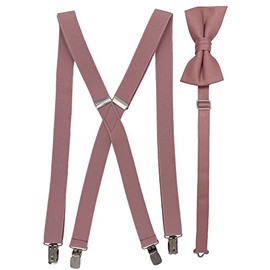 Spencer J's Men's X Back Suspenders & Bowtie Set Variety of Colors (Rose Gold)