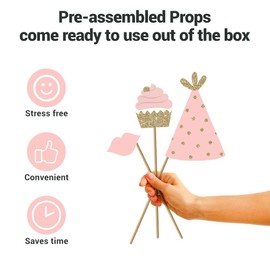 Fully Assembled 13th Birthday Photo Booth Props - Set of 30 - Pink & Gold Selfie Signs - 13th Party Supplies & Decorations - Cute 13th Bday Designs with Real Glitter - Did we Mention no DIY?