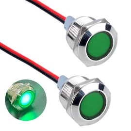 DMWD 2PCS 19mm (3/4") LED Indicator Light, 12-24V AC/DC 20mA Energy Saving Metal Waterproof IP67 Single lamp LED Pilot Lamp Flat Head with 20cm/7.87in. Wire for Car Truck Boat(Green LED)