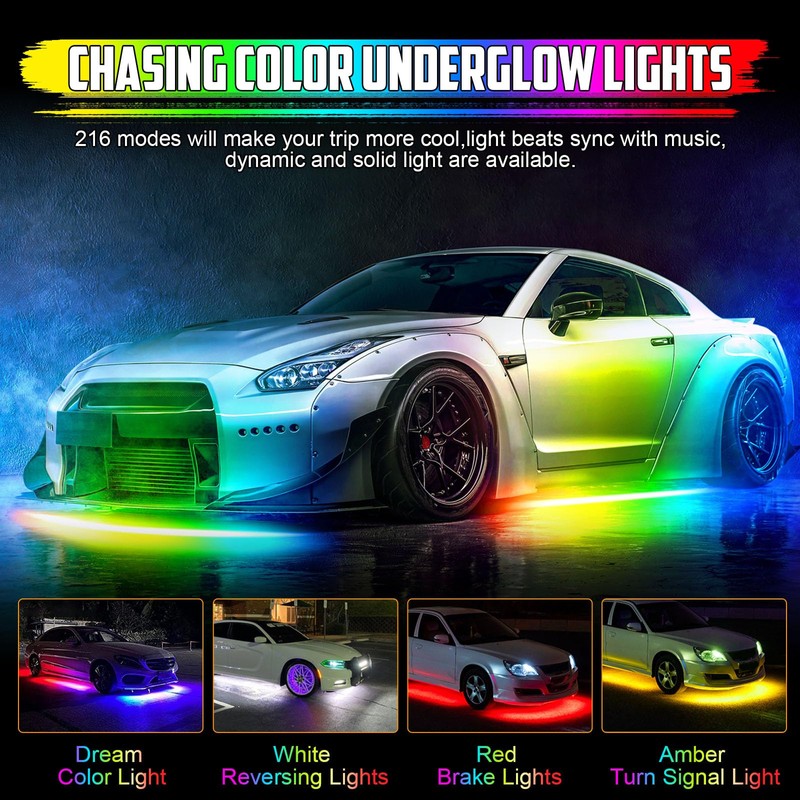 OPPBUY 8PCS Led Underglow Light for Car,Dream Color Chasing Underglow