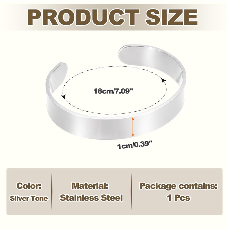 MECCANIXITY Stainless Steel Cuff Bracelet, 10mm Flat Thin Adjustable Open