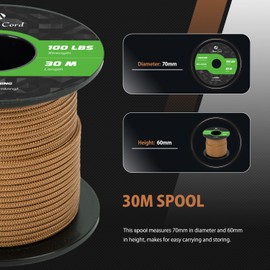 Abma Cord Paracord 2 mm 30 m 100% Nylon Rope Type I Cord with 1 Core All-Purpose Rope - Max. 45 kg (100 lbs) - Brown