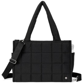 WESTBRONCO [Large Version]WESTBRONCO Puffer Tote Bag Quilted Shoulder Crossbody Women Mom Bag Nylon Handle Handbag for Everyday,Gym,Work,Travel - Color: Black