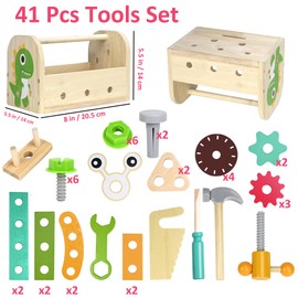 MICKYU 41 Pcs Wooden Tool Set Montessori STEM Toys Autism Sensory Travel Toys Preschool Learning Activities Gifts for Toddlers Boys Girls