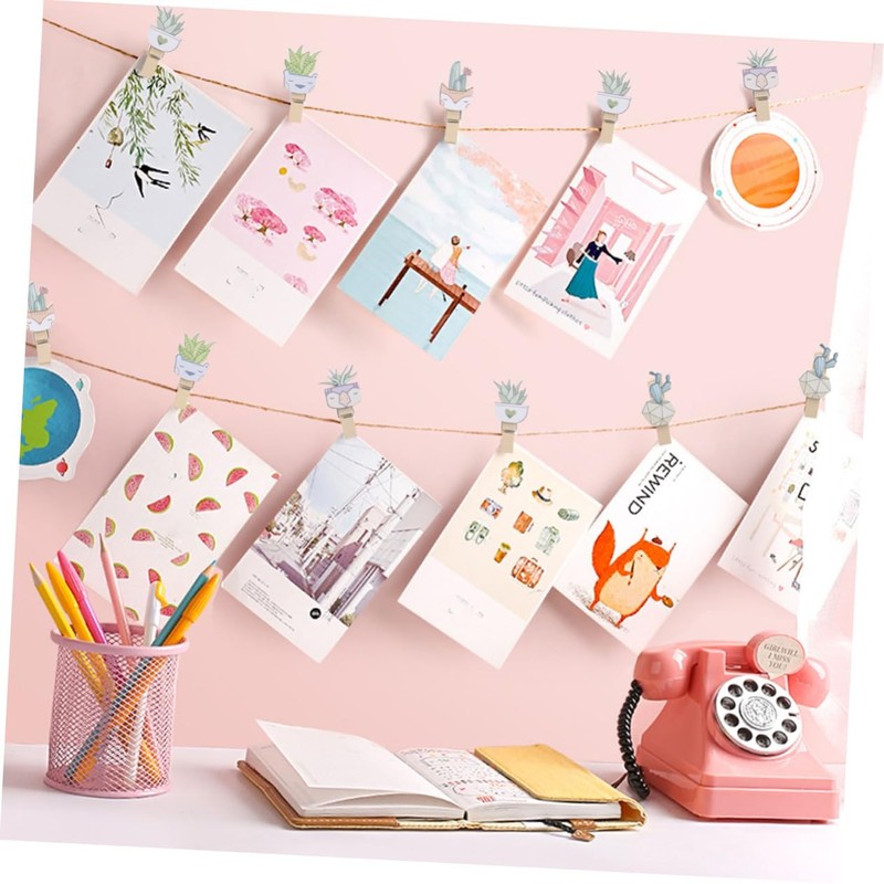 BIUDECO Creative Cactus Wooden Photo Clips 10/Pack Memo Photo Note