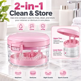 2-in-1 Retainer & Denture Case for Daily Storage – Multi-Layer Box with Magnetic Cap & Cleaning Brush for Oral Appliances