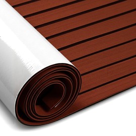 Fullfire EVA Foam Boat Flooring, Faux Teak Marine Boat Decking Sheet with Self-Adhesive Deck Carpet for Bass Boat Jon Boat Pontoon RV Kayak Floor 94" x 15" Dark Brown with Black Lines