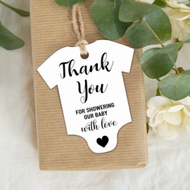 Thank You for Showering Our Baby with Love Tags, Baby Shower Favor Tags, Baby Onesie Gift Tags, Pack of 50