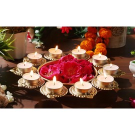 R Ayurveda Copper Metal Decorative Metal Diya Traditional Diya Urli Tealight Holder Golden Bowl for Floating Flowers Home,Office Wedding Decor Size 12 inches