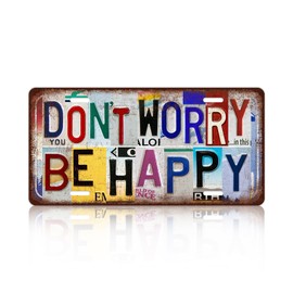TREEPERI Vintage Don't Worry Be Happy License plate Wall Decor Metal Sign Tin Signs for Bar Home Bedroom Garage