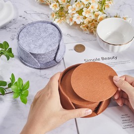 CREATCABIN 20Pcs Drink Coasters Sets with Holder Felt Cup Mats Round Grey Brown Placemats Absorbent Coasters Bulk Anti Slip Heat-Resistant Mat Pad Coasters for Bar Home Housewarming Gift 4Inch