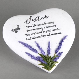 Thoughts Of You Heart Outdoor Memorial Plaque with Lavender design, Sister
