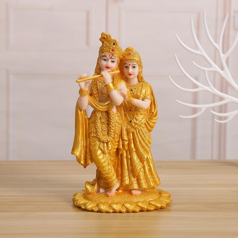 Qianly Hindu Radha Krishna on Lotus Statue Lifelike Decorative 10.5x8x18.8cm