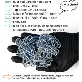 Heavy Duty Rust and Corrosion Proof Galvanised Metal Link Chain Stainless Steel for Bike Lock Padlock Security Gate Fence Gym Weight Lifting Extra Strong Long Length Welded Metal (3MM, 5 Metre)