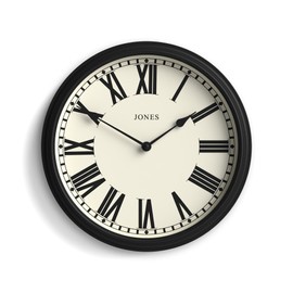 JONES CLOCKS® 'Hackney' Wall Clock – Classic Round Clock in Black, Perfect for The Kitchen, Living Room, Office or Bedroom, 30cm