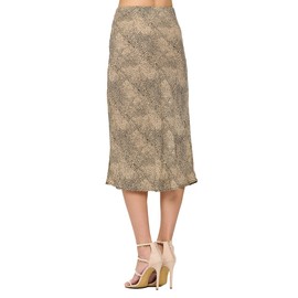 Women Solid High Waist Silky Casual Elastic Satin Midi Skirt - Made in USA (Small, Taupe Black)