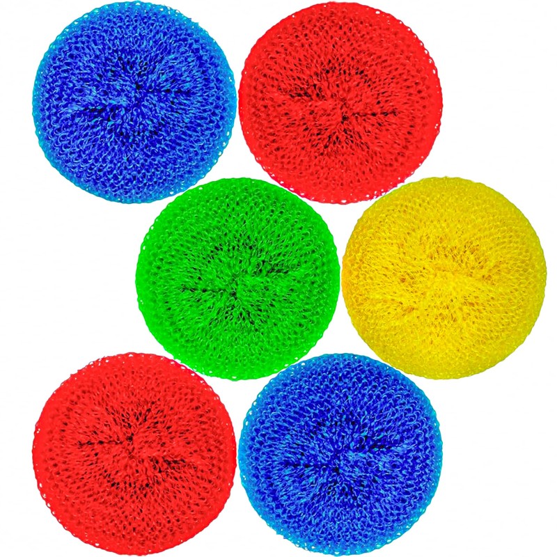 DecorRack 6 Mesh Scourers, Premium Non-Scratch Plastic Scourers, Stain Removing
