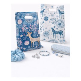 100 Bolsa Embalaje Boutique Polipapel Regalo Fiesta Boda Plastico Multiuso Papeleria Resistente Decorada Color Azul Diseño Venado con Asa 25x35cm