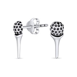 Tiny Tee And Golf Ball Stud Earrings For Golfer Women Oxidized .925 Sterling Silver Golf Sports Jewelry Gifts