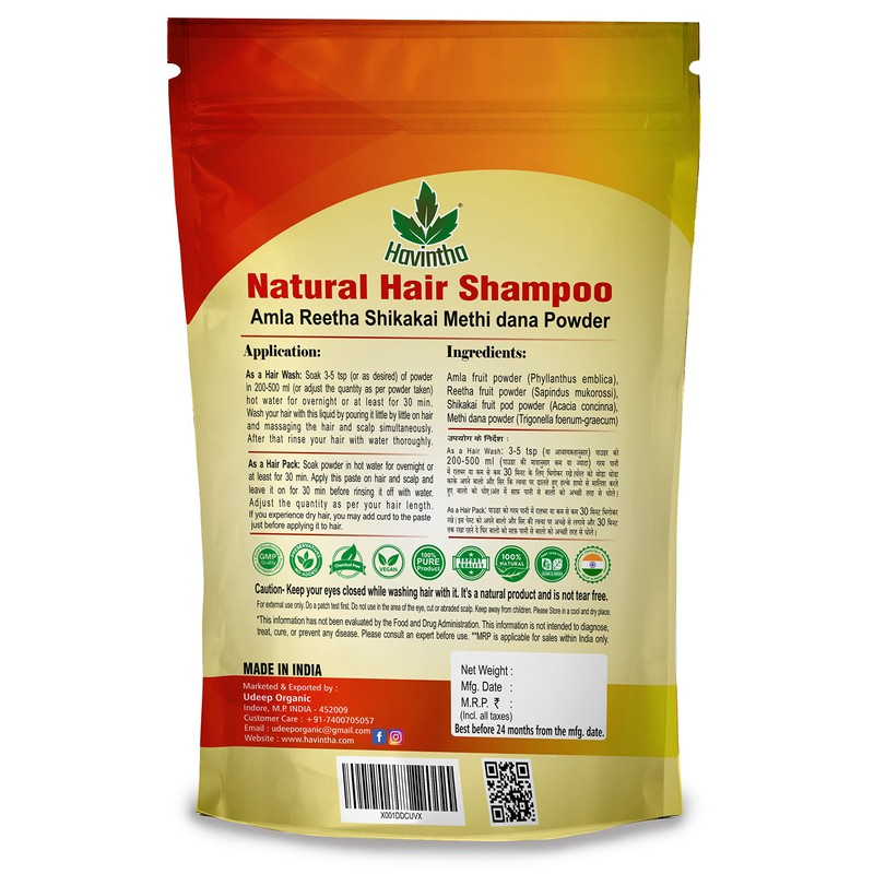 Havintha Natural Hair Shampoo with Amla, Reetha, Shikakai and Methi