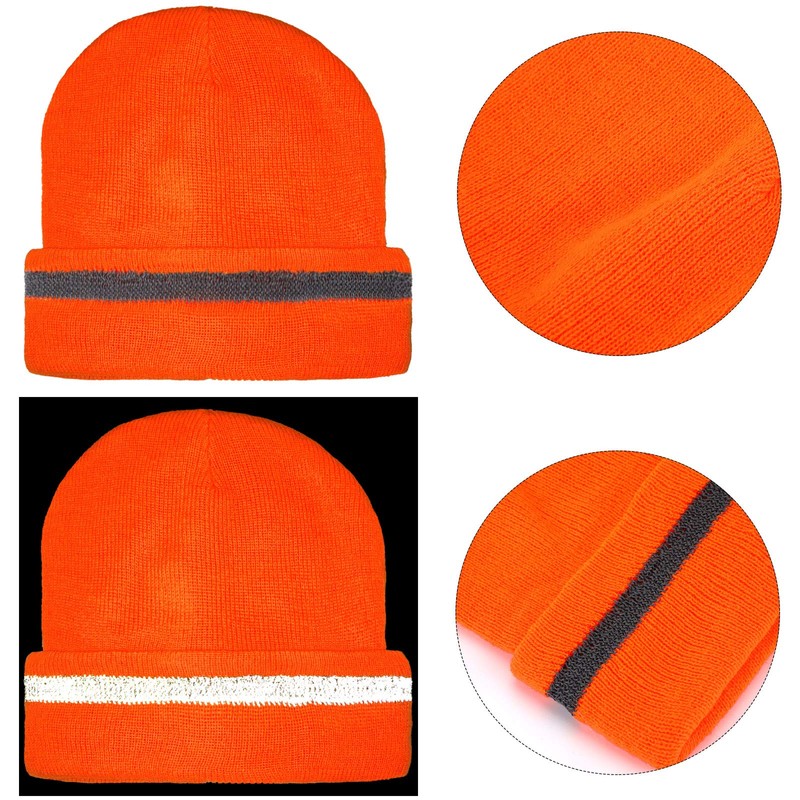 Geyoga 2 Pieces Adult Reflective Knit Beanie Hats Warm Winter