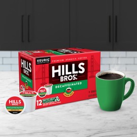 Hills Bros. Decaf Blend Coffee, Single Serve Keurig K-Cup Pods, Medium Roast Coffee, 12-Count Box