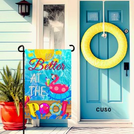Dacawin Life is Better at the Pool Garden Flag Swimming Pool Party Yard Flags Happy Summer Welcome Decorative Flags for Outside Patio Porch Home Decoration 12x18 Double Sided