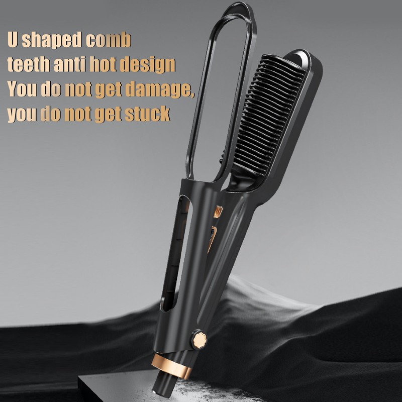 LED Hair Straightening Brush Negative Ion Adjustable Temperature Automatic Straight