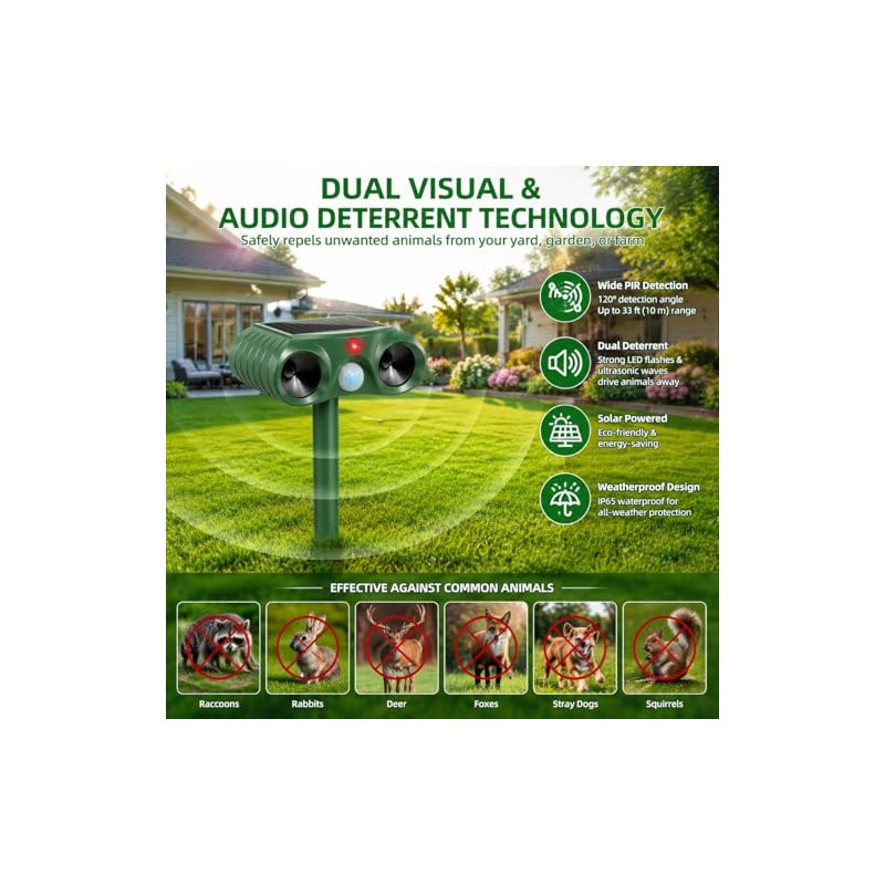 Solar Ultrasonic Animal Repeller 4 Pack Sonic Fortress Pro Deer