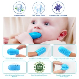 NFSVLB Finger Tooth Brushing Baby Toothbrush 4 Pcs with 4 Travel Storage Case,Food Grade Silicone Baby Finger Toothbrush,Soft Infant Toothbrushes for Toddlers 6-36,Oral Cleaner,Gum Finger Brush