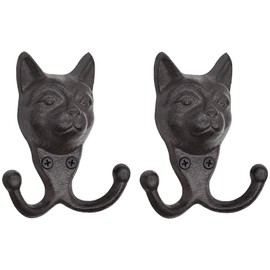 RIXIGOOD Cast Iron Wall Hooks - Heavy Duty Cat Head Coat Hooks Wall Mount, Decorative Vintage Key Hook Leash Holder Bag Hanger for Entryway Mudroom, Rustic Farmhouse Animal Decor 2 Pack