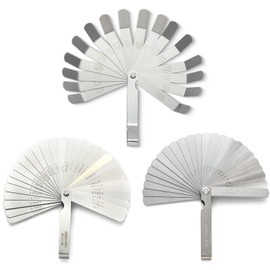 2 Pack Feeler Gauge with 32/26 Blades and 1 Pack Offset Feeler Gauge with 16 Blades - Stainless Steel Feeler Gauge Dual Marked Metric and Imperial Gap Measuring Tool for Automotive Repair