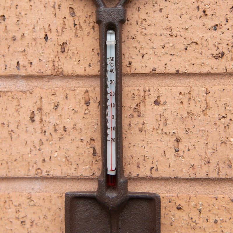 Cast Iron Wall Mounted Trowel Spade Outdoor Garden Tool Thermometer