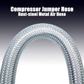 Compressor Jumper Hose, Rust-steel Metal Air Hose, 3/8-inch NPT Male Head X 20" Length, 750°F, 450 PSI, Accessories on both Sides Can Rotate Freely