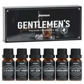 Gentlemen's Fragrance Oil Set, ARVIDSSON Masculine Essential Oils for Men, Manly Fragrance Oils for Candle Making, Sandalwood,Cedarwood, Leather, Sweet Tobacco, Bay Rum, Myrrh