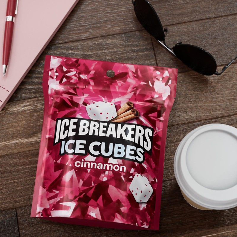 Ice Breakers Ice Cubes Cinnamon Sugar Free Chewing Gum Pouch,
