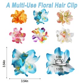 6Pcs Hawaiian Flower Hair Clips for Women Girls Cute Artificial Tropical Plumeria Flower Hair Clip Set 3.5 Inches Hibiscus Floral Hairpins Hawaii Beach Vacation Party Brooch Pin Accessories(6 Colors)