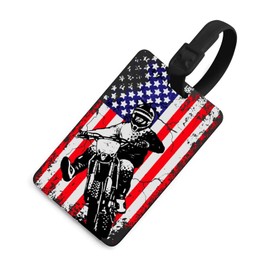 Dirt Bike American Flag Motocross Biker Luggage Tag Holder Cute Baggage Tags Suitcase Lables for Travel