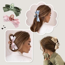 Women Bow Hair Accessories - Silky Satin Clips with Knots for Thin to Thick Curly Hair, 4 Pcs