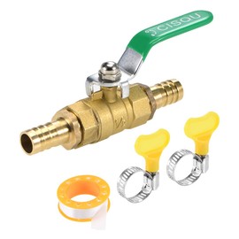 sourcing map 1 set ball valve shut-off valve, 14 mm hose nozzle to 14 mm hose nozzle, pipe fittings 90 degree operating handle, brass valve with hose clamps and thread sealing tape